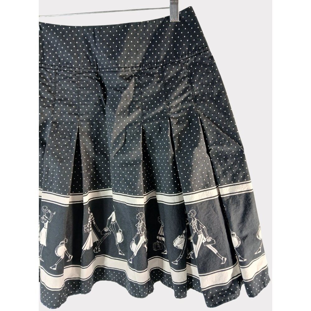 Vintage Liz Claiborne Black Polka Dot Pleated Skirt Size 8 P Petite Border Print - Picture 3 of 10